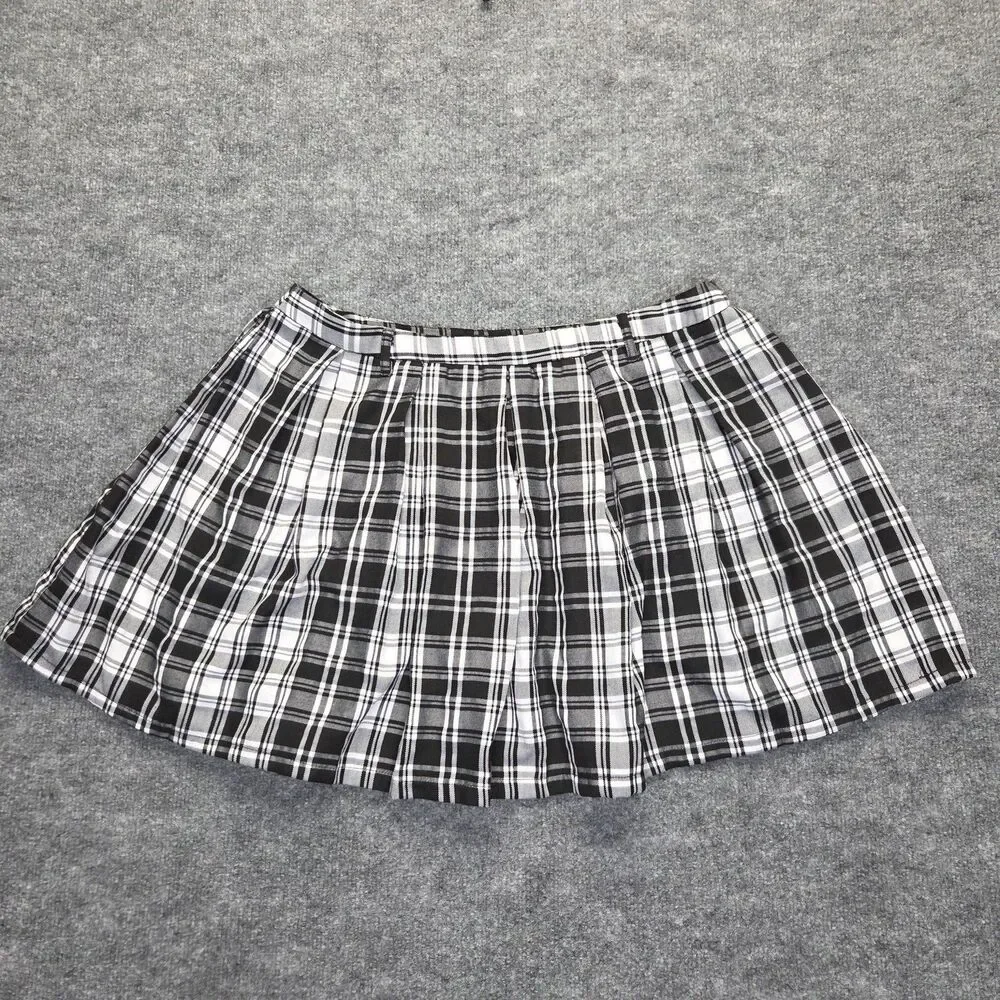 Hot Topic Skirt Womens XL Black White Plaid Pleated Schoolgirl Goth Y2K Grunge
